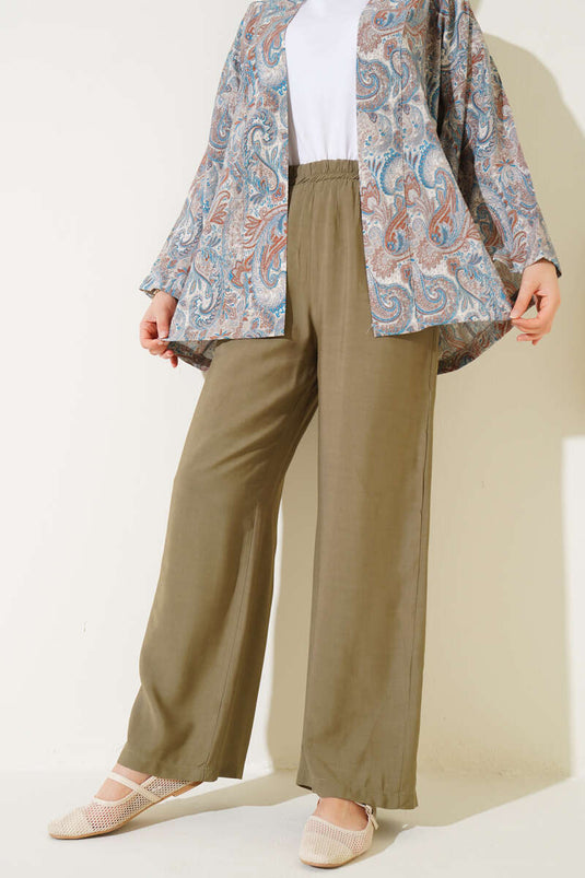 Elastic Waist Tencel Trousers, Almond Green