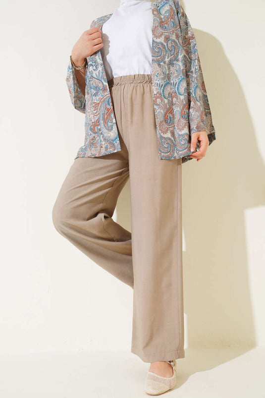 Elastic Waist Tencel Trousers Mink