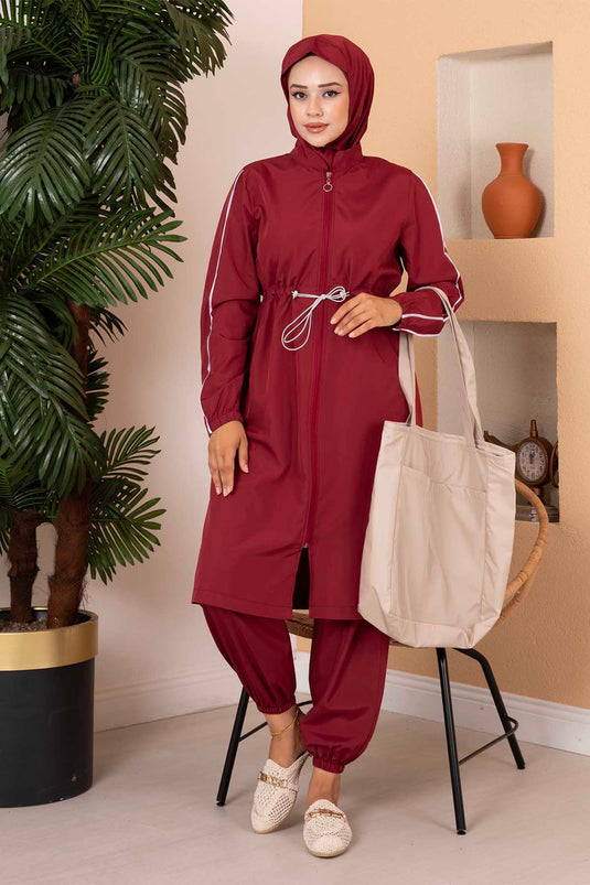 Hijab-badpak met elastische taille Claret Red