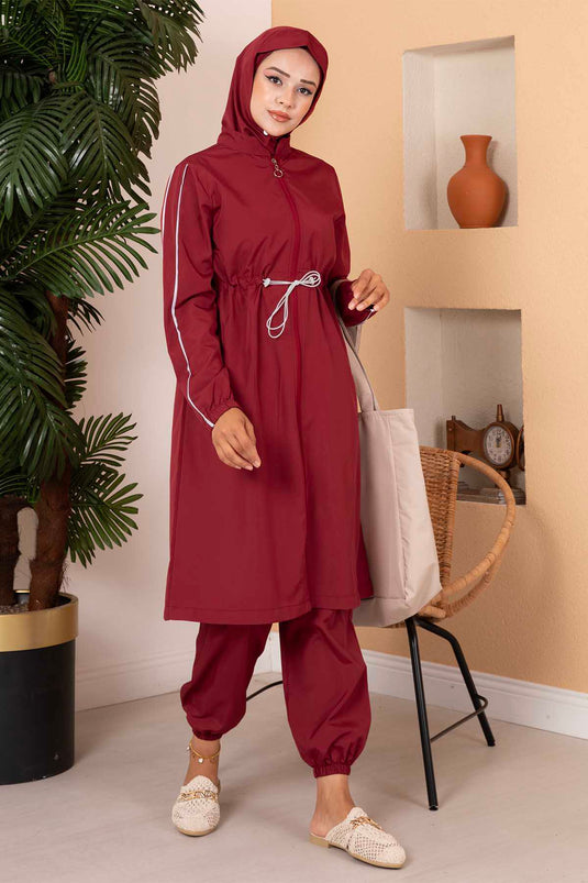 Belted Hijab Swimsuit Burgundy