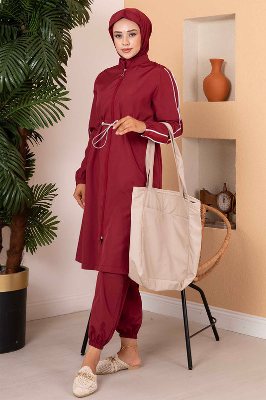 Hijab-badpak met elastische taille Claret Red
