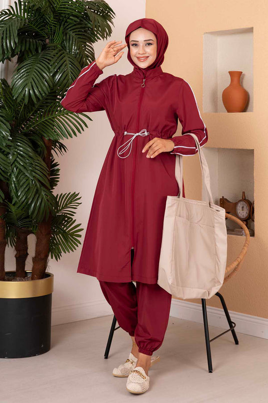 Hijab-badpak met elastische taille Claret Red