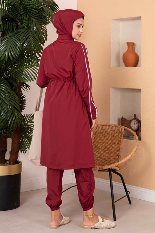 Hijab-badpak met elastische taille Claret Red