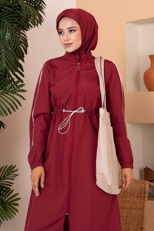 Belted Hijab Swimsuit Burgundy