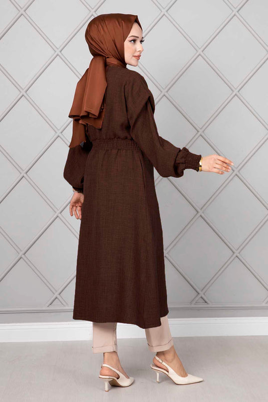 Beli Lastikli Uzun Tesettür Kap Acı Kahve
