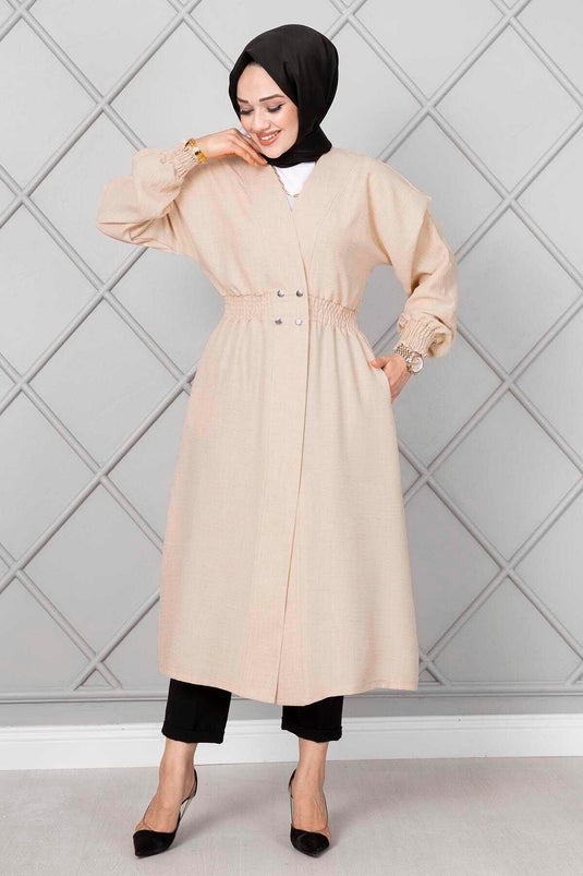 Mantella hijab lunga con elastico in vita beige