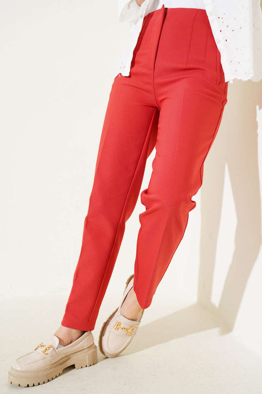 Buy Pencil Leg Fabric Trousers Brick
