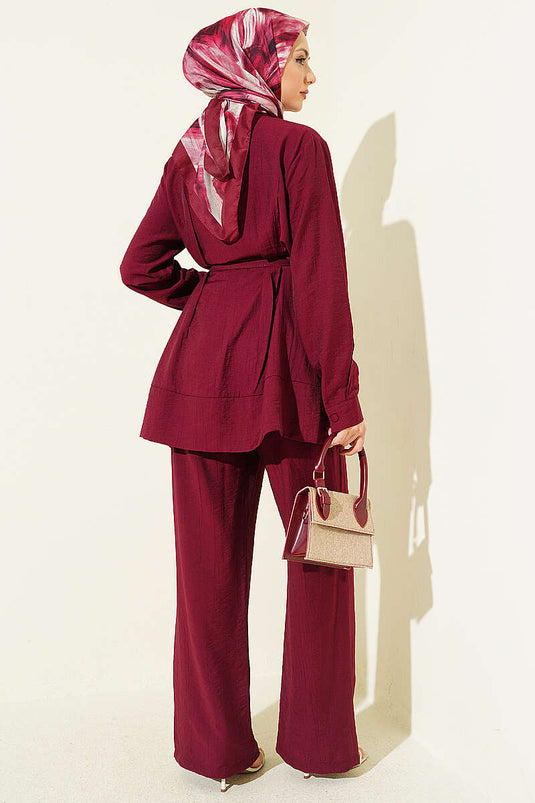 Buy Pencil Skirt and Belt Set in Burgundy