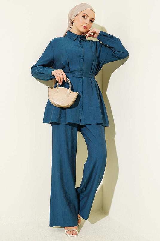 Buy Pencil Belted Two-Piece Set Petrol