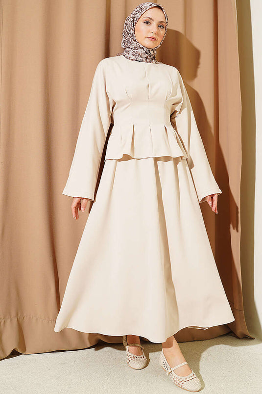 Acheter ensemble deux pièces jupe ceinturée beige