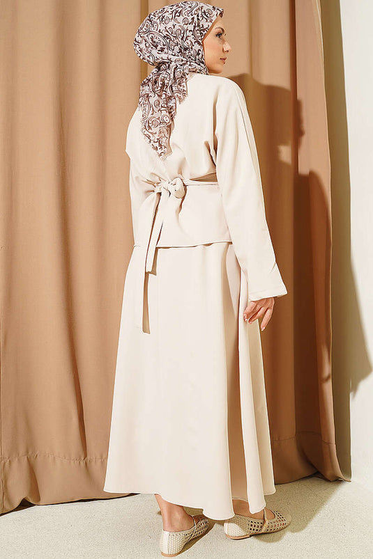 Acheter ensemble deux pièces jupe ceinturée beige