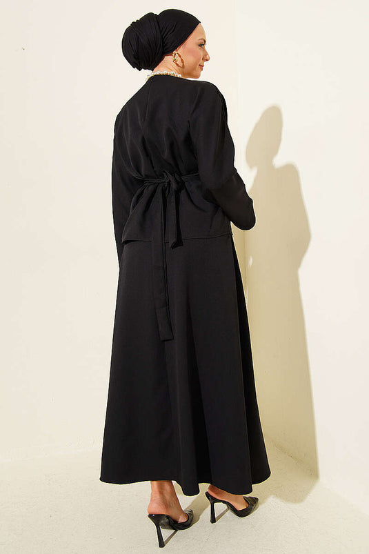 Ensemble deux pièces jupe ceinturée avec pince noir