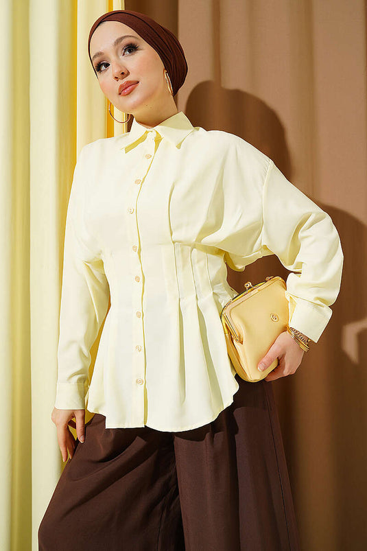 Buy Pleated Pencil Shirt Yellow