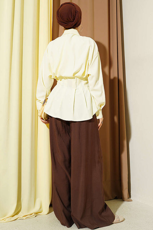 Buy Pleated Pencil Shirt Yellow