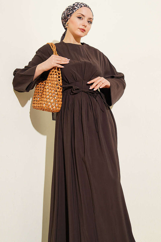 Robe en modal avec ceinture corde plissée Pensli couleur café