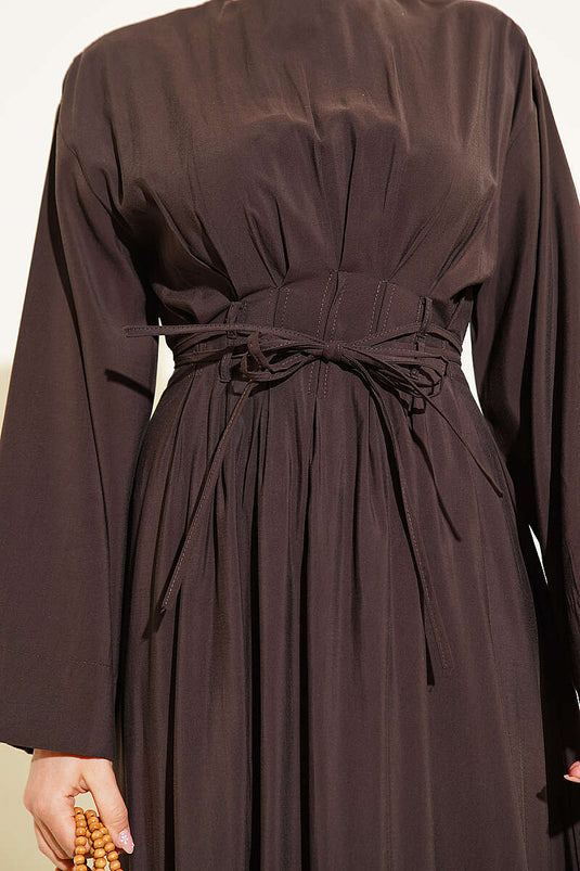 Robe en modal avec ceinture corde plissée Pensli couleur café