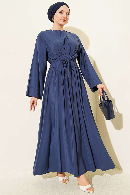 Buy Pencil Pleated Drawstring Waist Modal Dress Navy Blue