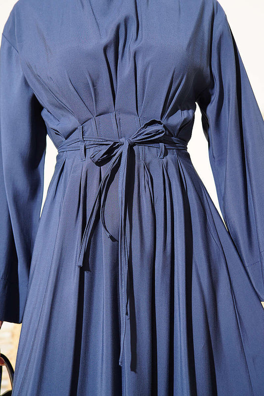 Buy Pencil Pleated Drawstring Waist Modal Dress Navy Blue