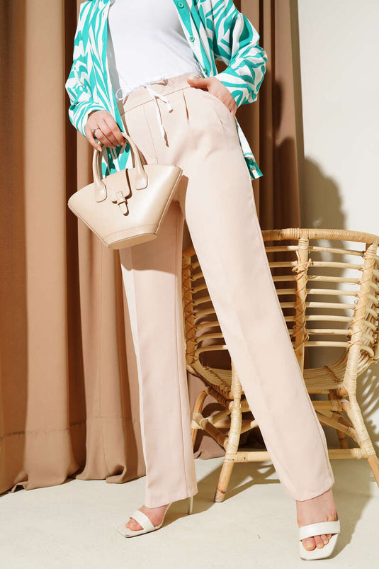Pantaloni in raso con cintura legata Beige Sabbia
