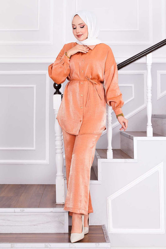 Beli Seyyar Bağcıklı Pantolonlu İkili Takım Somon