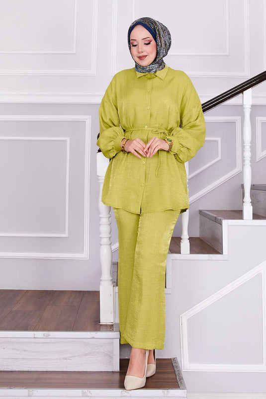 Waist Removable Laced Trousers Two Piece Set Oil Green