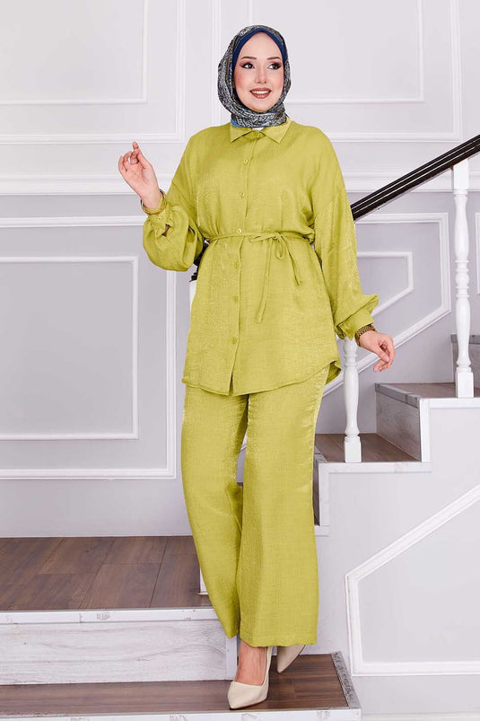 Waist Removable Laced Trousers Two Piece Set Oil Green