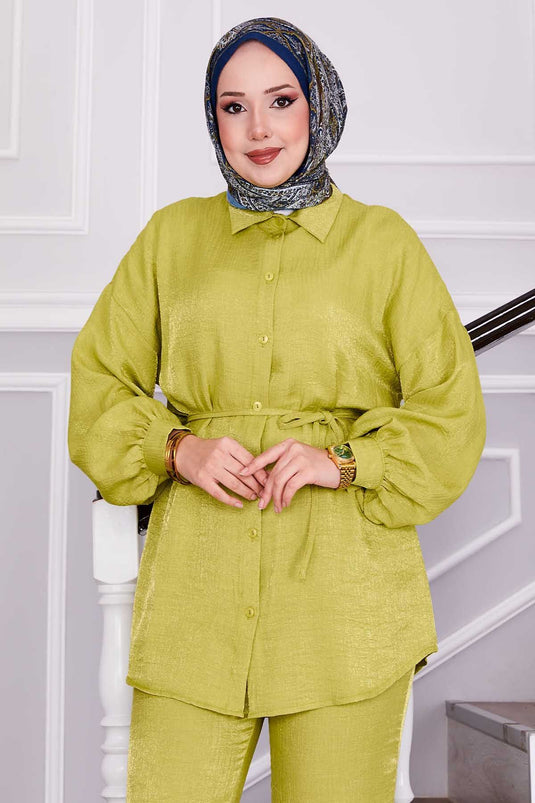 Waist Removable Laced Trousers Two Piece Set Oil Green