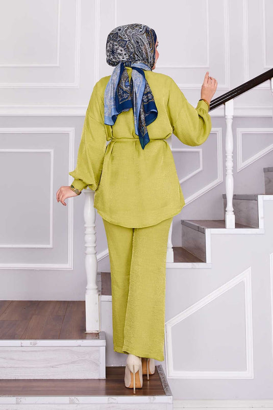 Waist Removable Laced Trousers Two Piece Set Oil Green