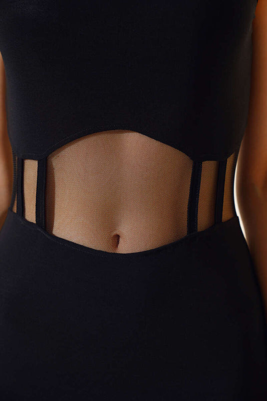 Beli Transparanlı Elbise Siyah