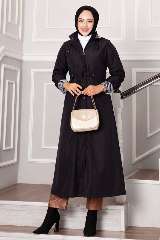 Waist Tunnel Belted Bondit Trench Coat Navy Blue
