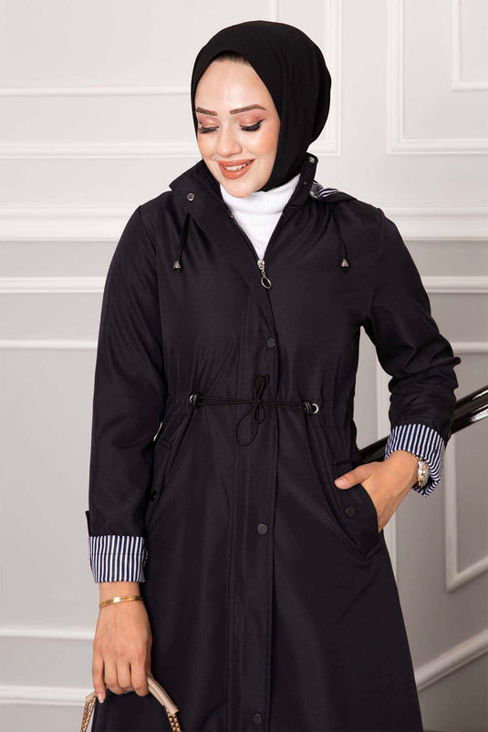 Waist Tunnel Belted Bondit Trench Coat Navy Blue