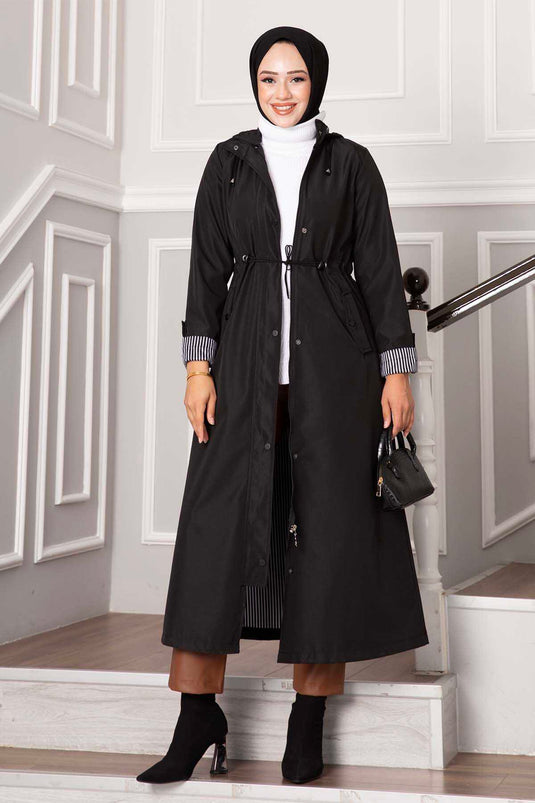 Bondit Trench Coat with Waist Tunnel Belt, Black