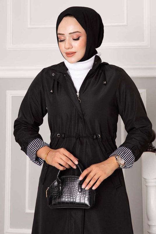 Bondit Trench Coat with Waist Tunnel Belt, Black