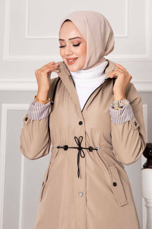Waist Tunnel Belted Bondit Trench Coat Mink