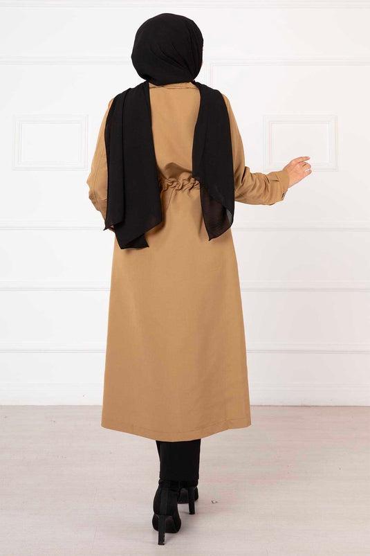 Gabardina Camel Con Cinturón Y Bolsillos
