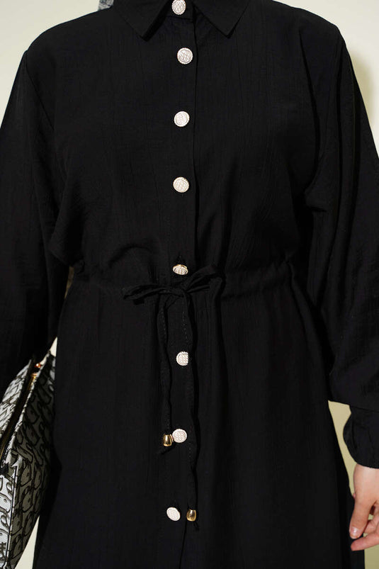 Ensemble deux pièces tunique longue à boutons avec tulle noir