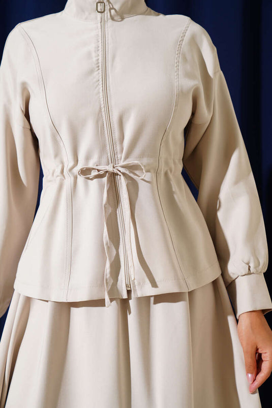 Beli Tünelli Etekli Tensel İkili Takım Bej