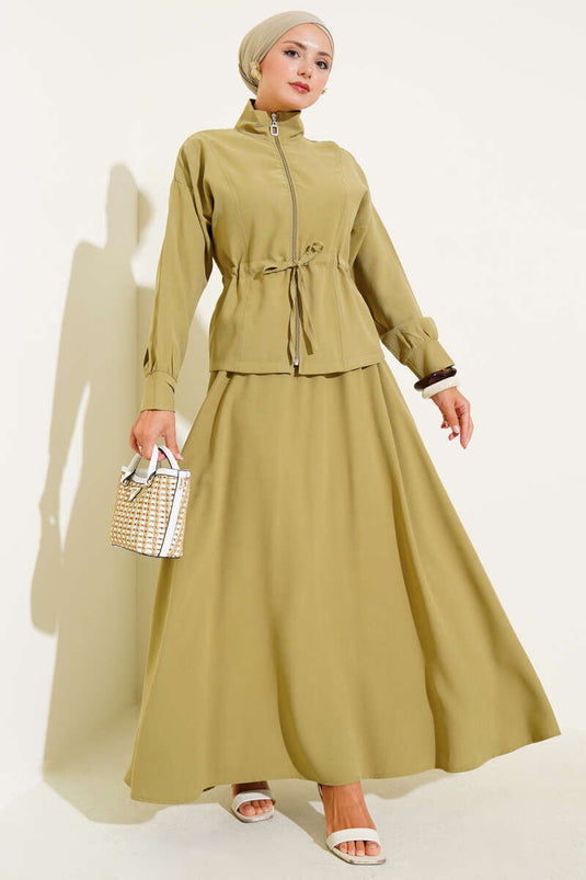 Beli Tünelli Etekli Tensel İkili Takım Çağla Yeşili