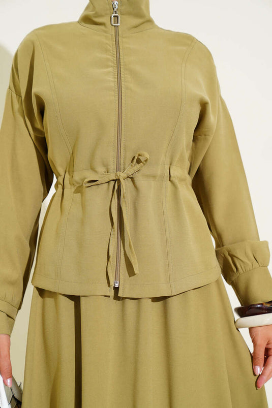 Beli Tünelli Etekli Tensel İkili Takım Çağla Yeşili