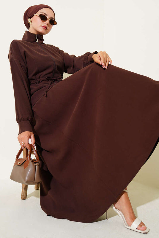 Beli Tünelli Etekli Tensel İkili Takım Kahve