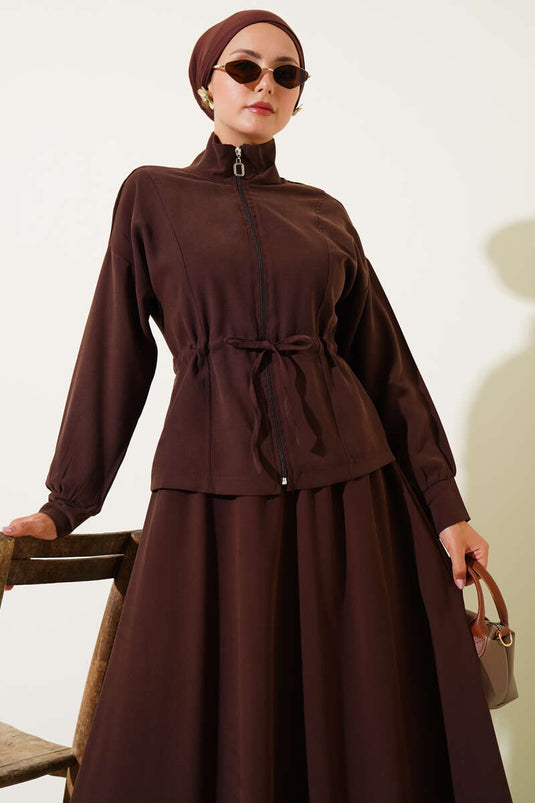 Beli Tünelli Etekli Tensel İkili Takım Kahve