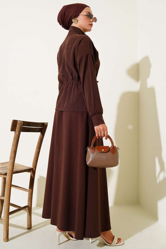 Beli Tünelli Etekli Tensel İkili Takım Kahve