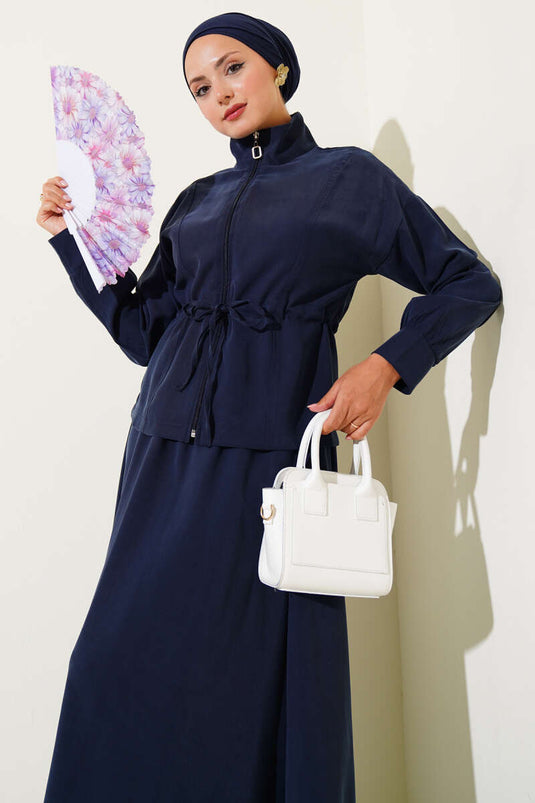 Beli Tünelli Etekli Tensel İkili Takım Lacivert