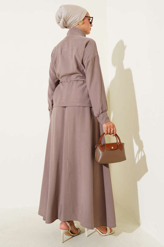 Beli Tünelli Etekli Tensel İkili Takım Vizon