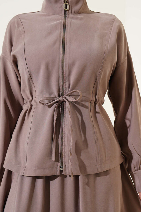 Beli Tünelli Etekli Tensel İkili Takım Vizon