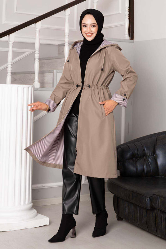 Tunnel Waist Zippered Oversized Trench Coat Mink