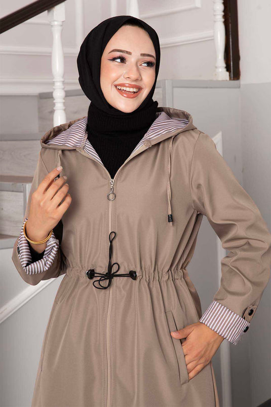 Tunnel Waist Zippered Oversized Trench Coat Mink