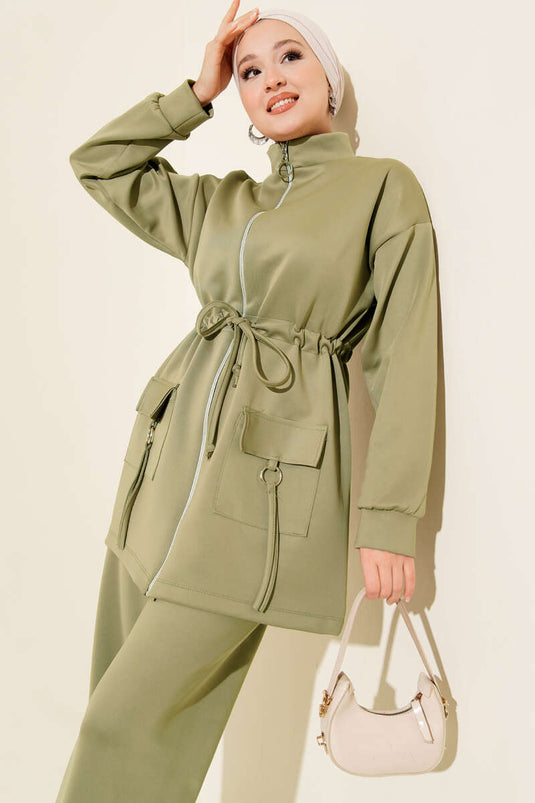 Beli Tünelli Fermuarlı Scuba İkili Takım Çağla Yeşili