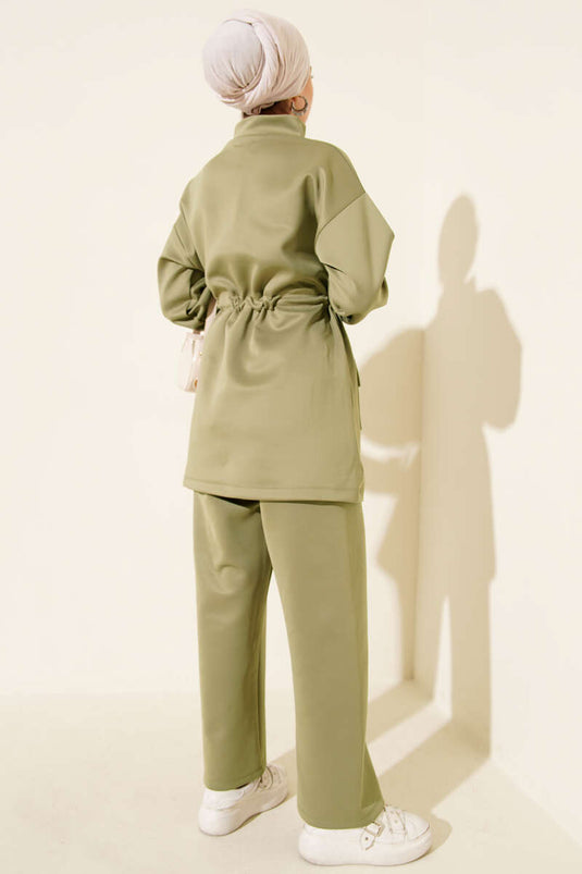 طقم غوص من قطعتين بخصر نفق وسحاب، أخضر فاتح