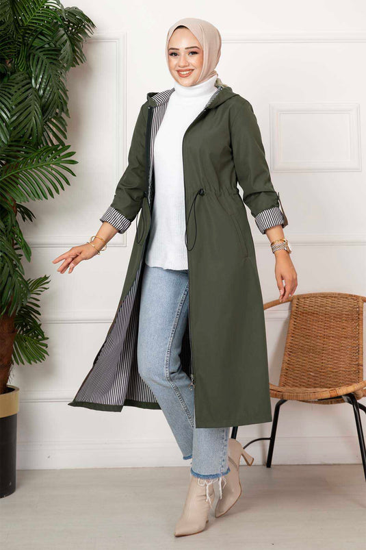 Trench-coat zippé à taille tunnel kaki